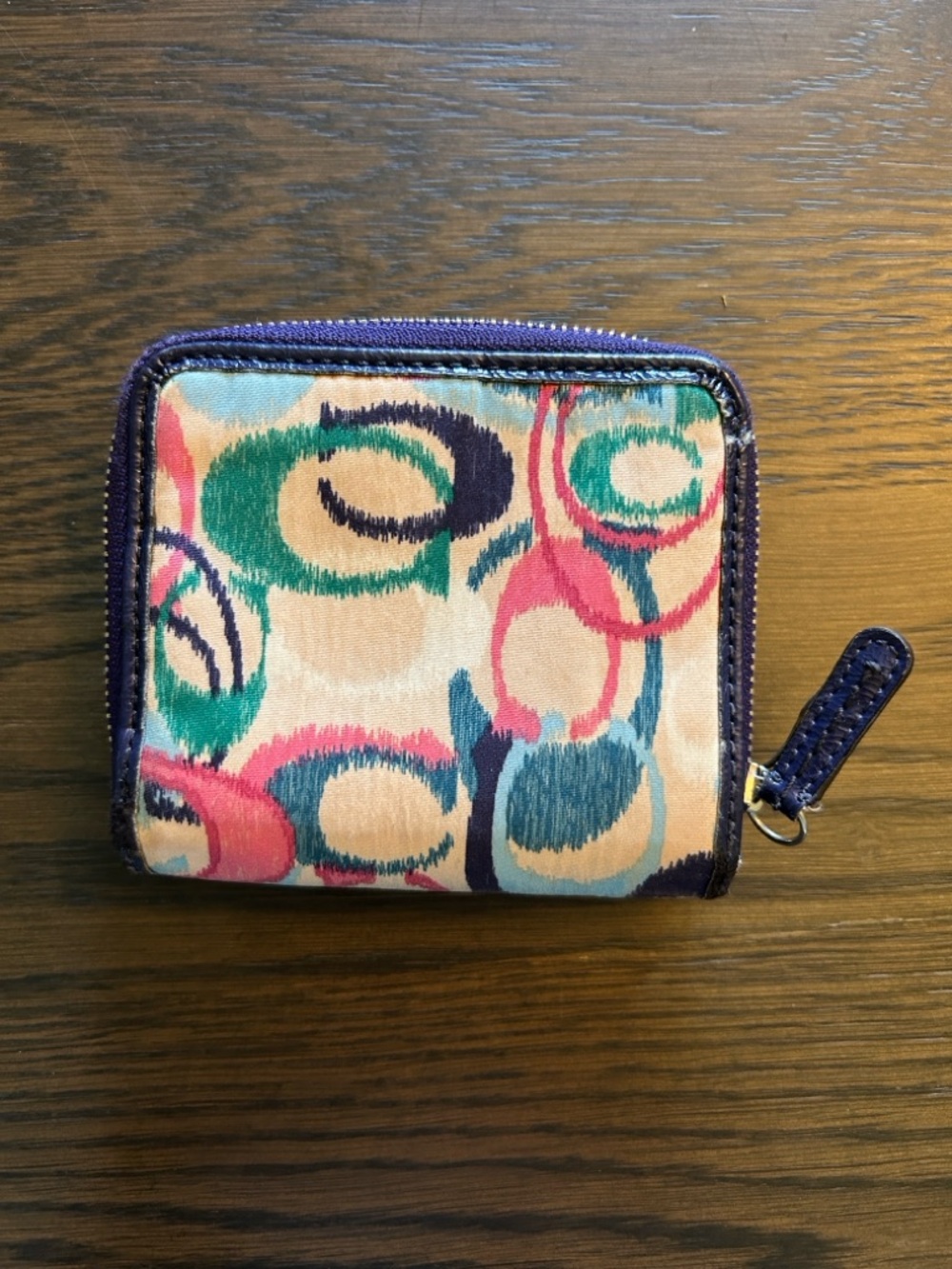 Coach Poppy Ikat Multicolor Canvas Zip Around Compact Wallet - Picture 2 of 9